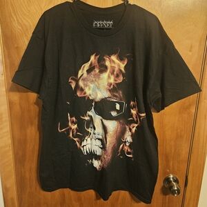 Offset “Set It Off” T-Shirt Fire Skull Black Graphic Front & Back Size XL NWOT